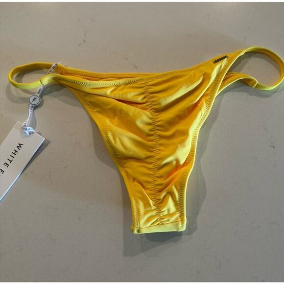 White Fox Size XL Thira Bright Yellow Bikini Bottom Ruched Cheeky Resort Sexy - Picture 2 of 5